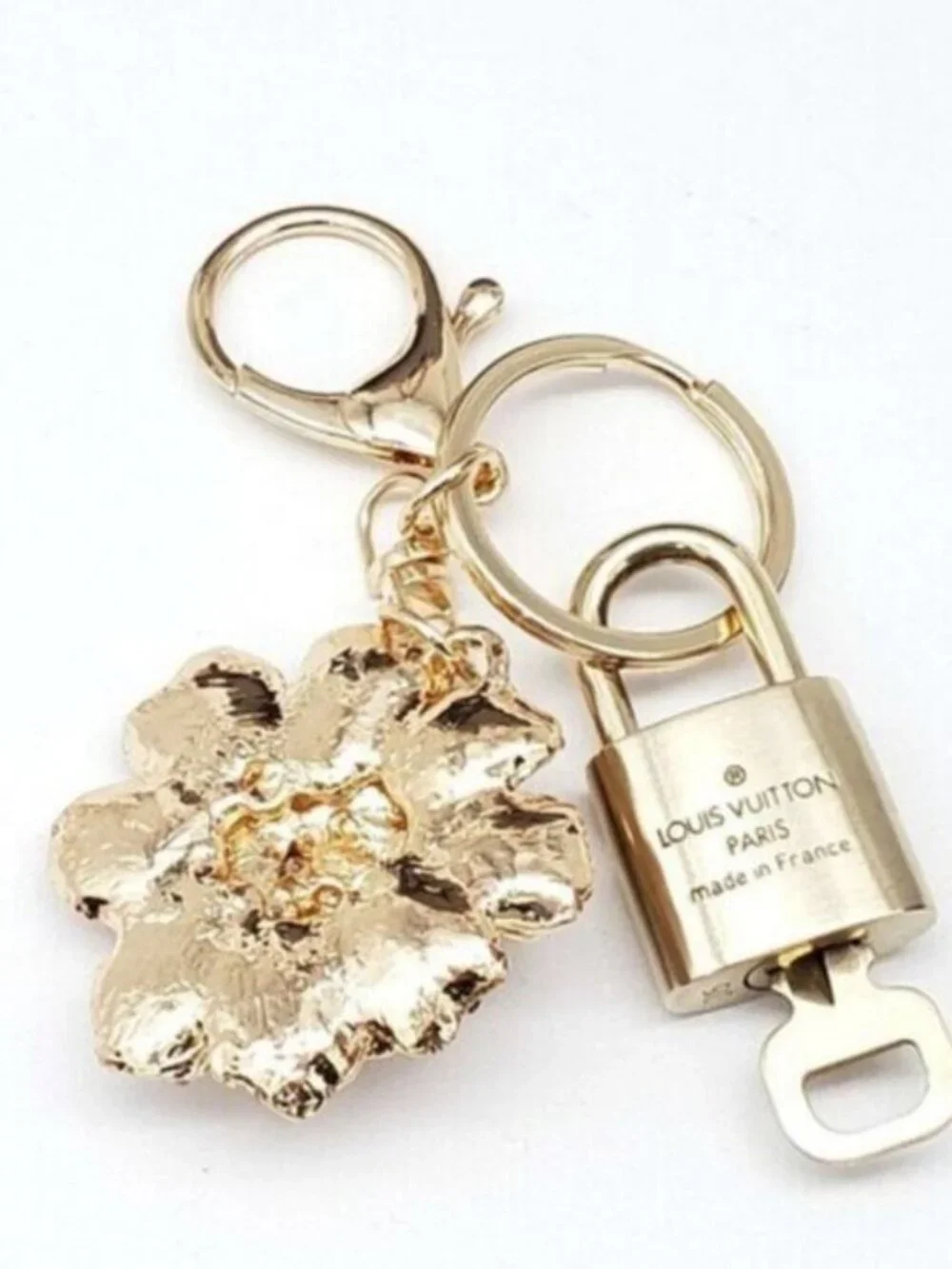 LV Gold Padlock Authentic 🔑 Luxury Bag Charm w/ Unbranded Flower Keychain